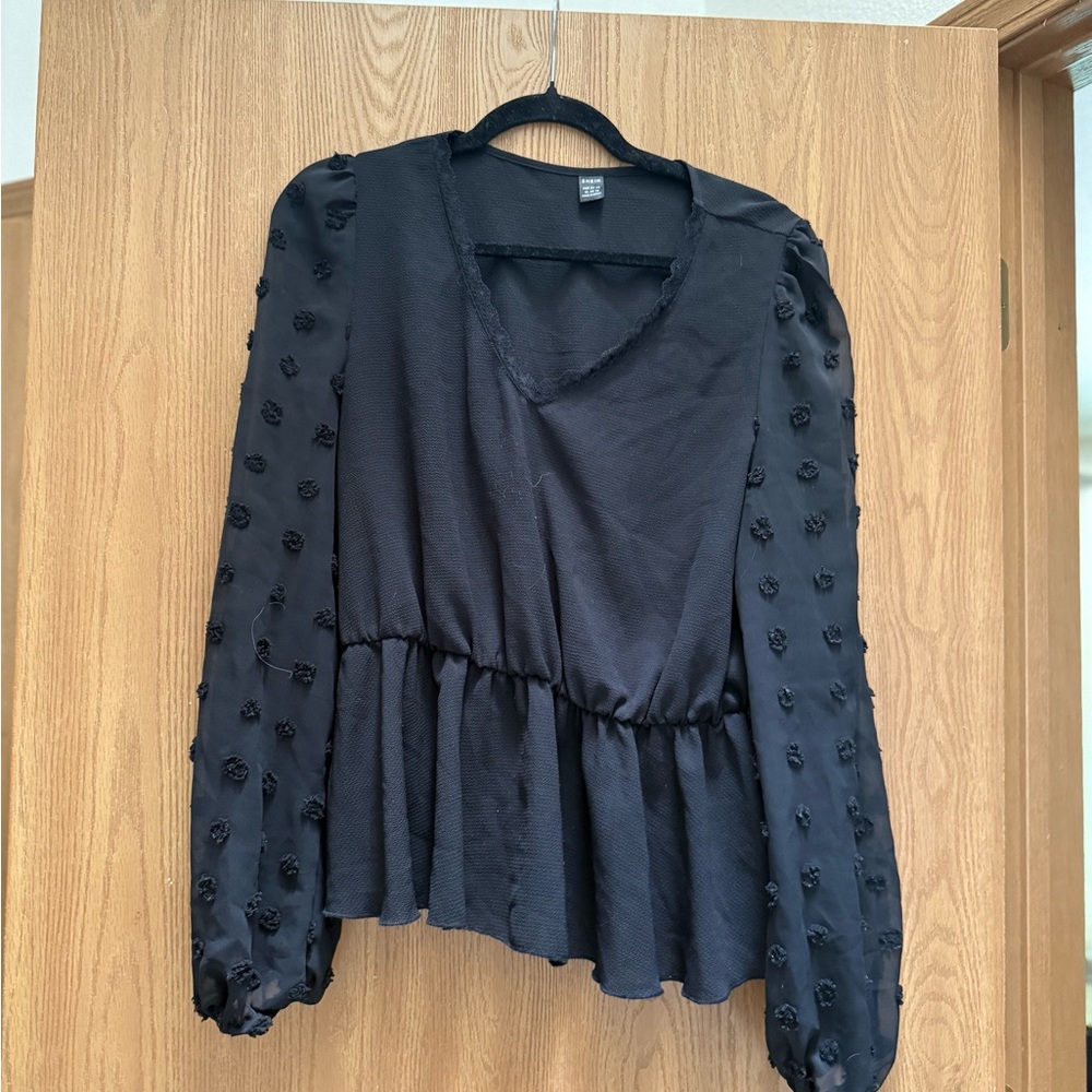 SHEIN Blue Asymmetrical Peplum Long Sleeve Blouse
